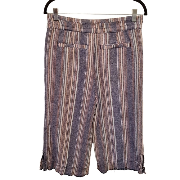 Democracy Size 4 Linen Blend Vertical Stripe Fringe Hem Capri Pants Summer - Picture 2 of 11